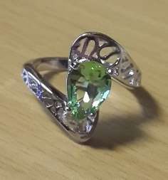 -- Eye Catching -- Tear Drop Green Amethyst in Imported Ring # Size 7