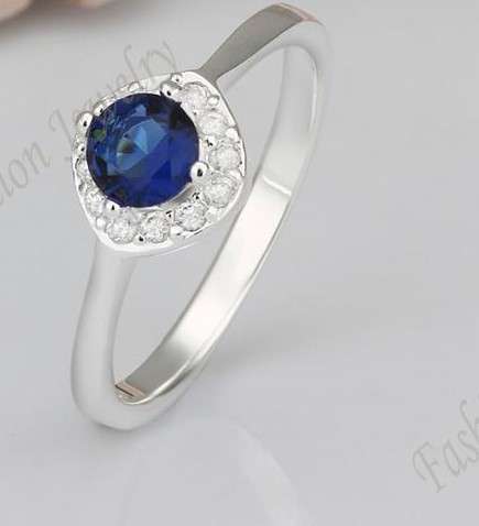 ** Fancy ** Petite Sapphire and Diamond Impression 925 Marked Ring # Size 8