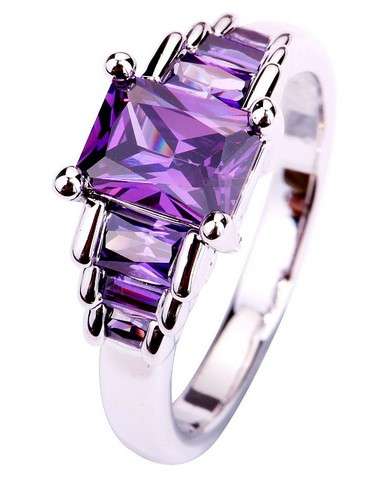 ** Elegant **[8x6mm] Amethyst in 925 Silver Filled Ring # Size 8