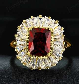 -- Size 7 --Red Garnet Princess Royalty Surrounded by White Crystal Ring