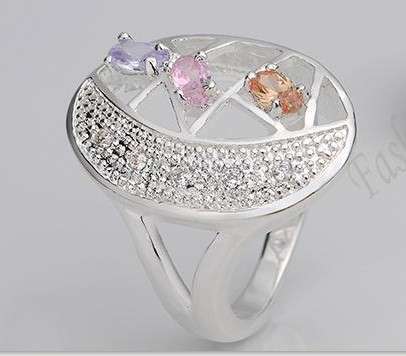 -- SIZE 8 -- Fruit Salad AAA Diamond Impression 925 Silver Ring