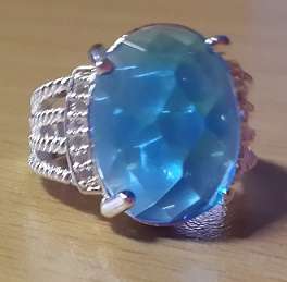 Impressive -- Aquamarine Uniquely Set in 925 Silver Marked Ring -- Size 8 --