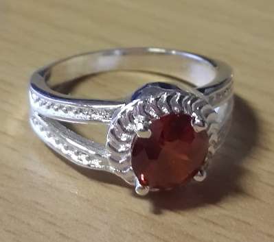 -- Size 8 -- Reddish/Orange Spessartite Garnet Beautifully  Set in 925 Silver Ring