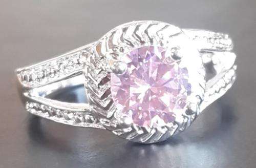 -- Size 8-- Round Cut  Pink Kunzite Set in 925 Silver Ring