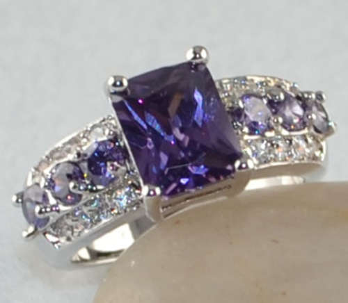 -- Size 8 -- Amethyst Awesomely  Set in 925 Silver Ring