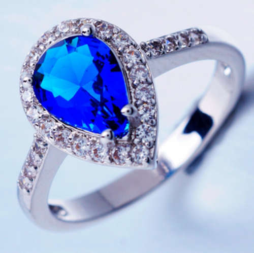Radiant - Size 8 - Dark Blue Tanzanite Set 18ct Platinum Rolled Gold Ring
