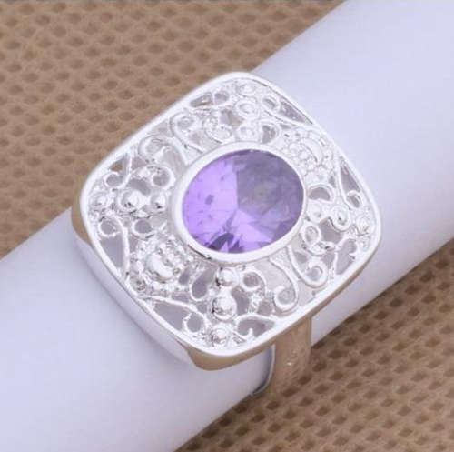 - Size 8 - Purple Diamond Crystals Ring Awesomely Set in 925 Imported Silver Ring