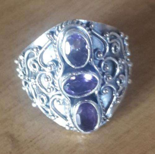 Radiant Imported Amethysts Set in Genuine 925 Sterling Silver Ring -- Size 7 --