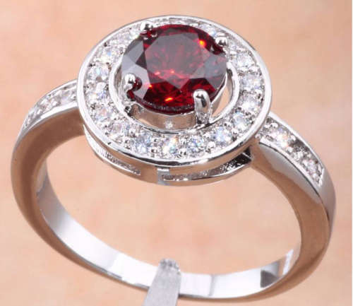 --  Size 8 --  Red Garnet Gorgeously Set in 925 Silver Ring