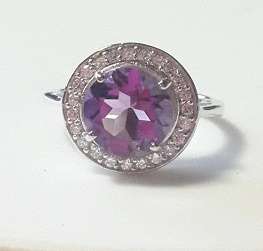 --- Size 7 -- Amethyst & Diamond Crystals  Awesomely Set in 925 Silver Ring