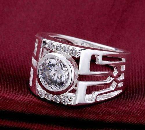 -- Size 8 -- Imported 925 Silver  Diamond Crystal Ring