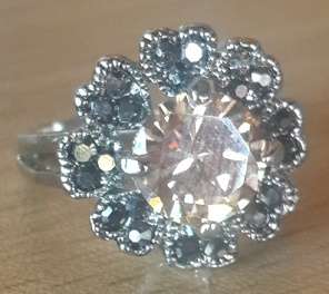 -- Size 6 -- Cr. Citrine & Black Garnets Stylish Set in Vintage Silver Ring