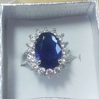 Princess Cut Sapphire &  Diamond Crystals Set in 18ct Platinum Plated  Ring