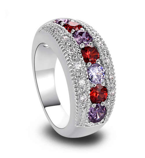-- Size 7/9 --  Exquisite Simulated  Imported  Red, White & Purple Amethyst Ring