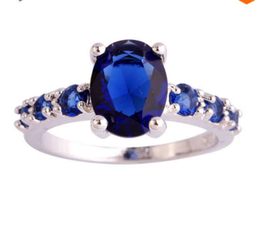 -- Size 9 -- Blue Diamond Crystals Ring
