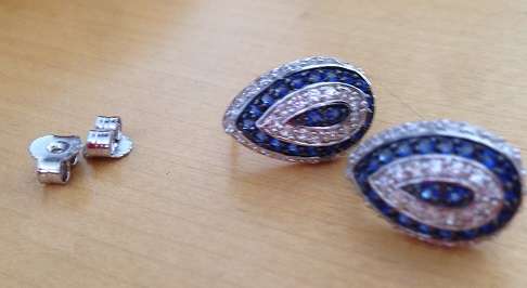 Blue and White Amethyst Set in Genuine 925 Sterling Silver Imported Stud Earrings