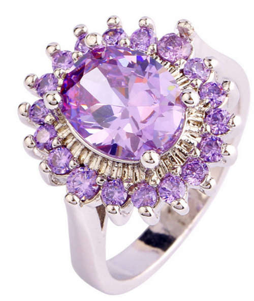 ** Eye Catching ** Purple Amethyst Ring -- Size 8 ** with 925 Marking  .