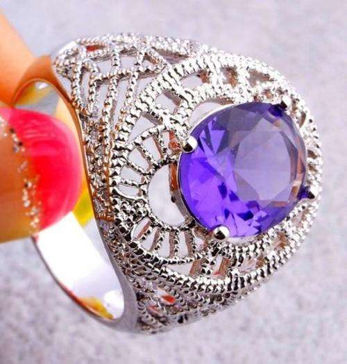 Natural Purple Amethyst Filigree Imported Ring -- Size 8 --
