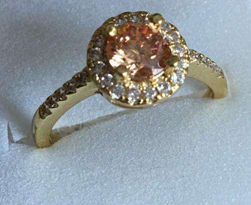 -- Size 8 -- Citrine and White Diamond Set in 3.1gr. Yellow Rolled Gold Ring