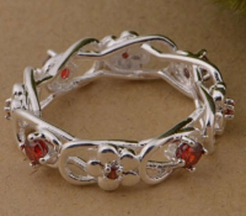 -- Size 8 -- Red Topaz in 925 Sterling Silver Filled  Braided Woven Imported  Ring
