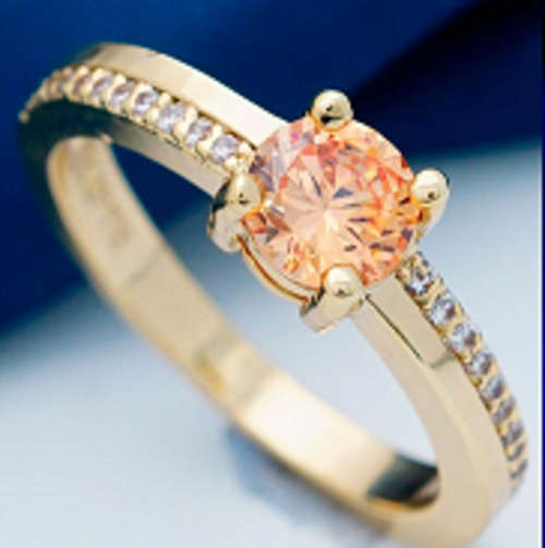 Petite Yet Sexy --Size 7--  Champagne Diamonds Set in 18ct Yellow Rolled Gold Ring with Marking