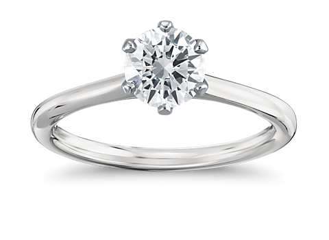 Petite 18ct White Gold Filled Six  Prong Solitaire Diamond Ring -- Size 7 --