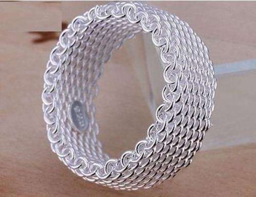 Flexible Mesh Chain Link 925 Sterling Silver Wire(Size 9) Imported Filled Unisex Ring