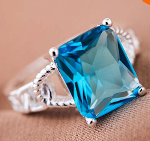 Ravishing Square Cut Blue Topaz Set in 925 Sterling Silver Imported Filled Ring (Size 8)
