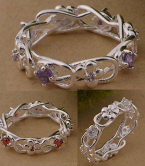 Gorgeous Amethyst**Prong Setting** 925 Sterling Silver Wanda Bridal  Filled Ring (Size 8)3 Colors