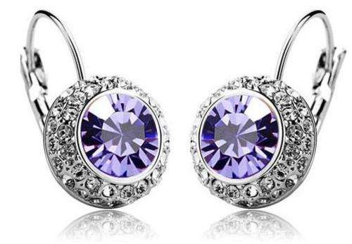 Fashion Design Lady Wedding Purple 18K Platinum Gold Filled Swarovski Earrings