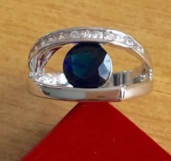 ** Urban ** Blue Sapphire in 925 Sterling Silver Imported Filled Ring ( Size 8 )
