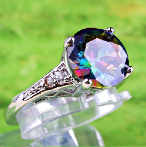 Adorable Rainbow Mystic Topaz Impression Set in Imported 925 Sterling Silver (Size7/8/9)Filled Ring