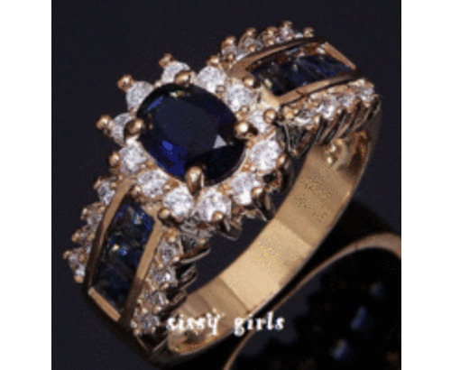 Impressive  18ct Yellow Rolled Gold Princess-Cut Pave Simulated Diamond & Sapphire Ring (Size 8)