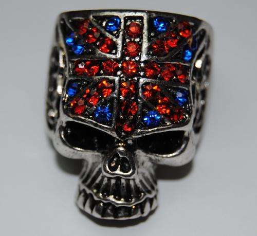 Silver Plated Stone Encrusted Scull Ring (size 18)