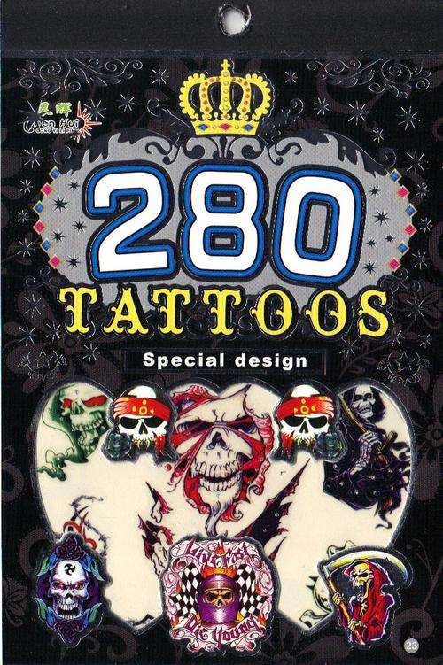 6 PAGES of  Special Design Deadly Skulls style Temporary Tattoo Booklet