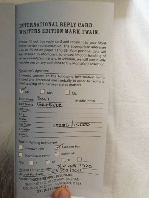 Mont Blanc Pen Mark Twain Limited Edition.