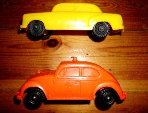 2 Old rubber/plastic cars - Mercedes and VW Beatle