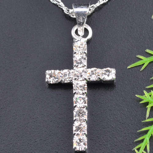White CZ 18K White Gold Plated Cross Pendant