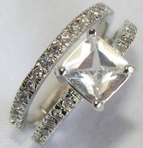 Beautiful Square Cut 18KGP Engagement Dual Band Ring