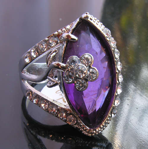 Marquise Cut 18KGP Dress Ring with Huge Purple Stone.