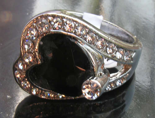 Glamourous 18KGP Dress Ring with Huge Oval Black Stone.