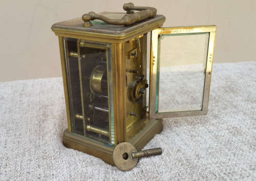 Stunning Brass and Beveled Glass Carriage Clock