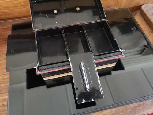 Vintage English tin cash box with key