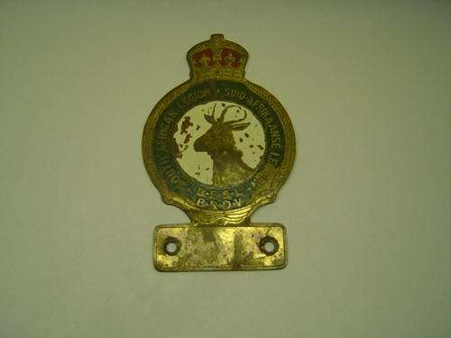South African Legion vintage car brass badge
