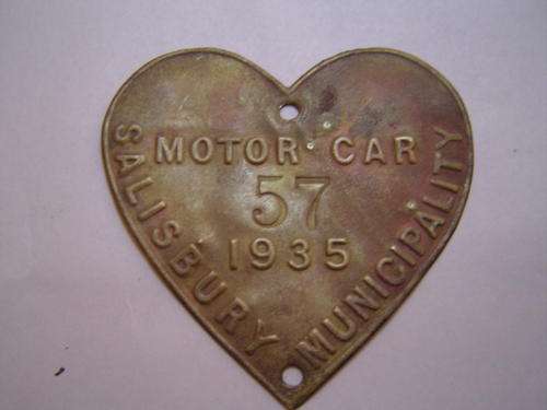 Licence Disk Brass 1935 Salisbury Rhodesia Badge Maskot not like AA