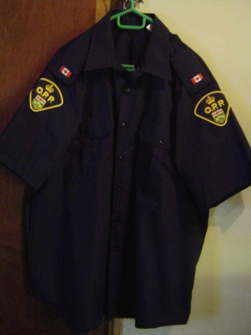 Canadian shirt with O.P.P Ontario Provincial Police and canada flag lapel badges original
