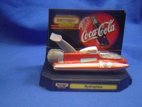 Coca Cola Coke Matchbox collectables Hydroplane mint on stand