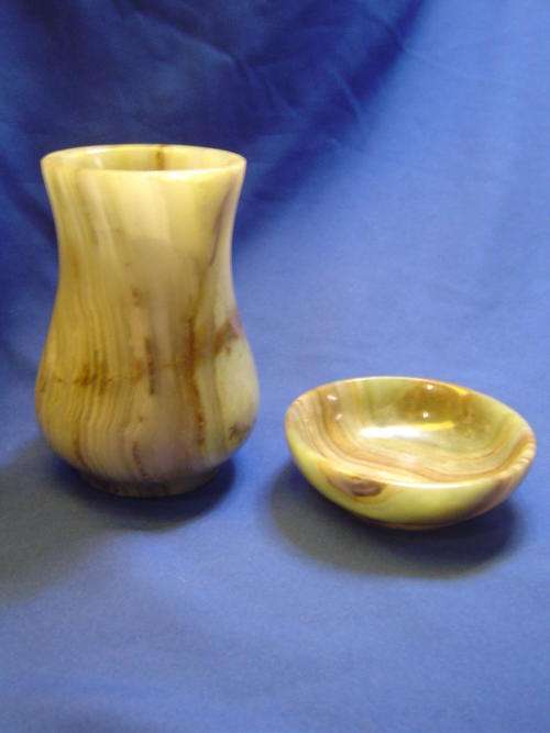 Colourful Alabaster/onyx vase and bowl small