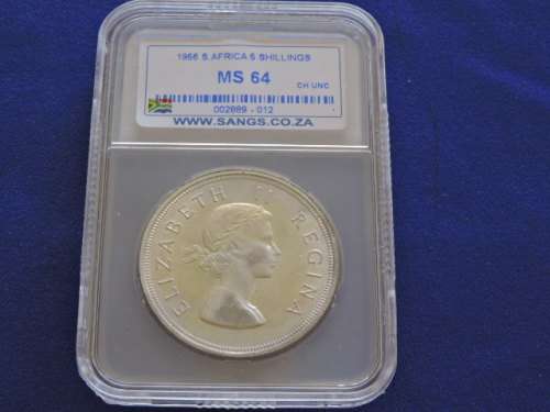 1956 South Africa 5 Shillings Silver Crown Coin MS 64