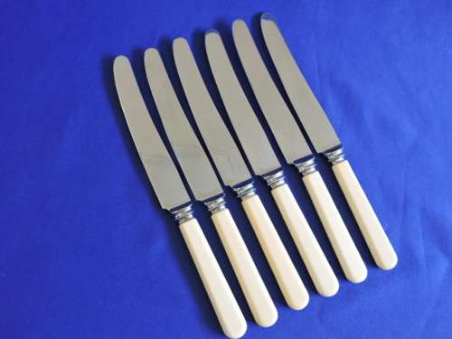 Vintage Bone Handle Set 6 Dinner Knives Boxed